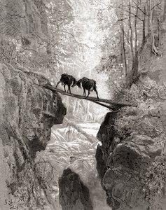 两只山羊，来自19世纪晚期的Fables de La Fontaine（木版画） 作者 古斯塔夫·多尔（Gustave Dore）